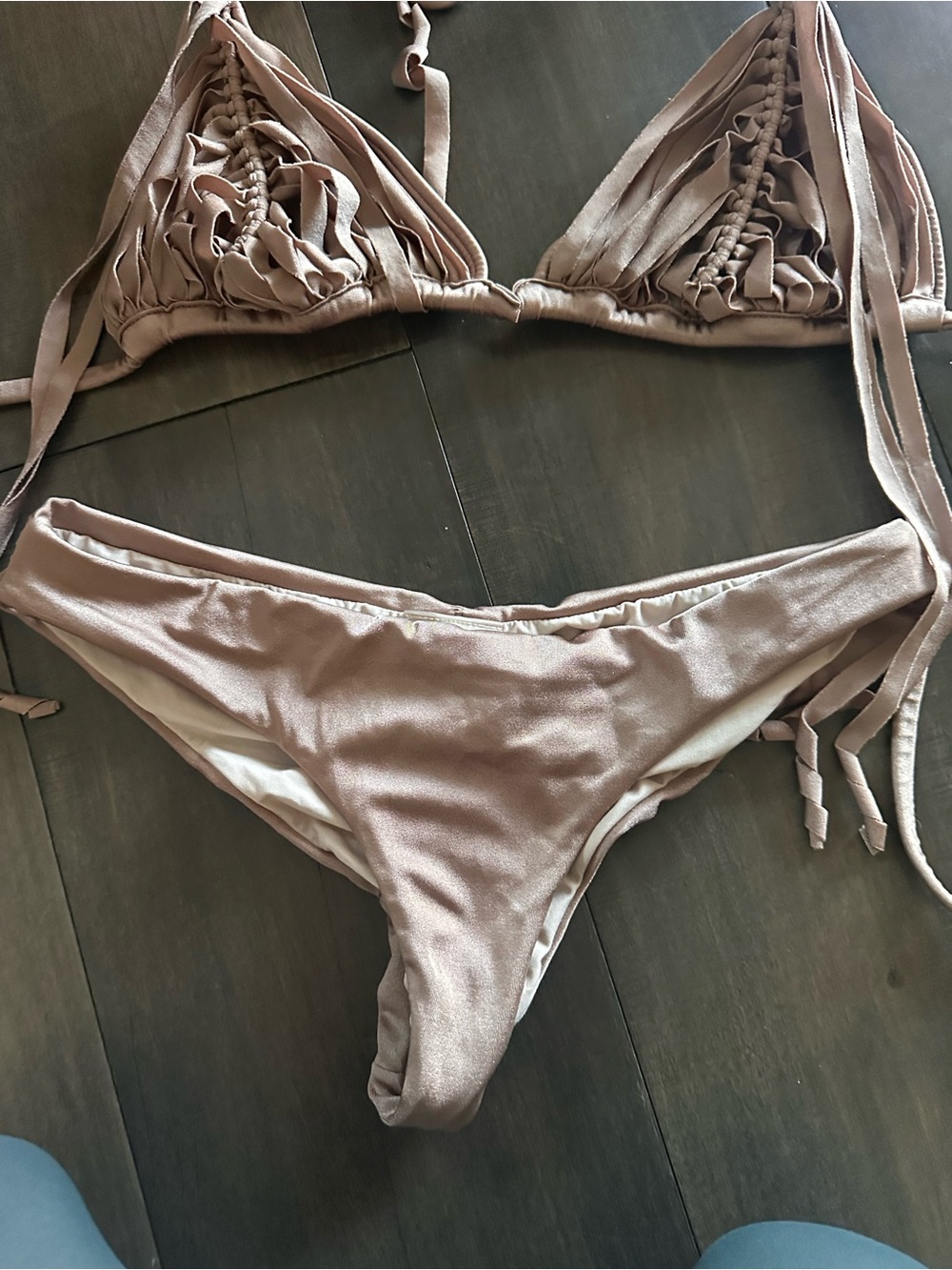 Pilyq Isla Macrame  Taupe Triangle Bikini Set - Picture 3 of 13